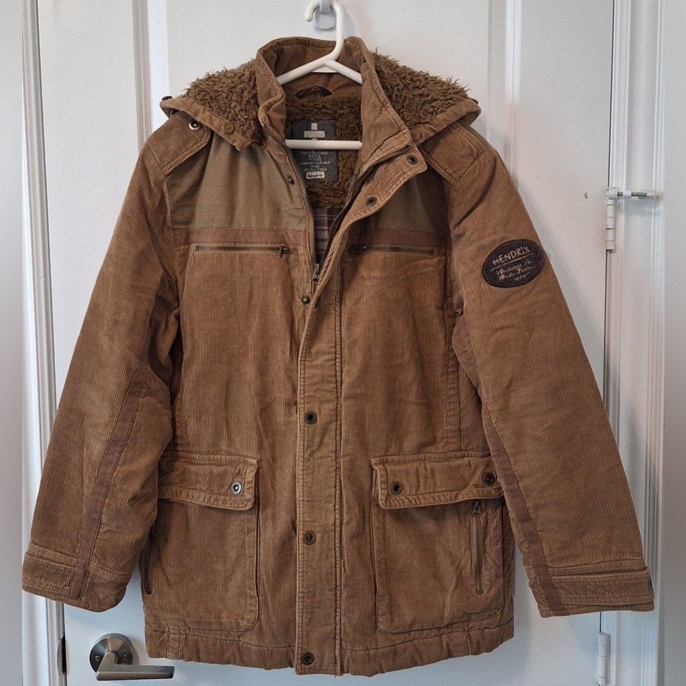 Men's Brown Corduroy Jacket with Faux Fur Lining